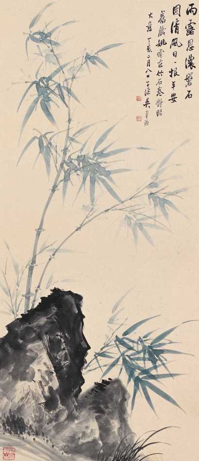 吴子深 丁亥（1947年）作 竹报平安 立轴